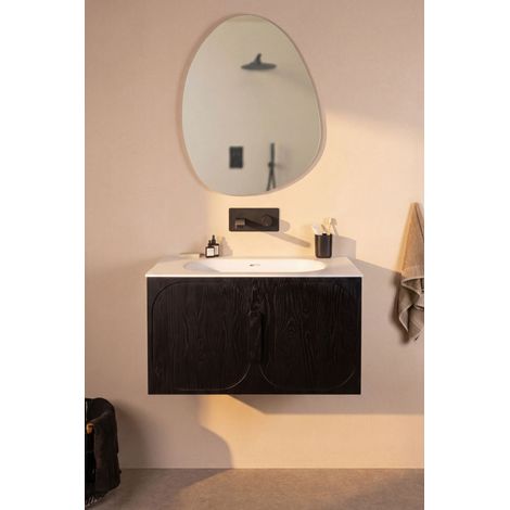 Meuble salle de bain suspendu FINN 1 tiroir BASS 80cm noir vasque encastrée sans trou robinet (1/5)