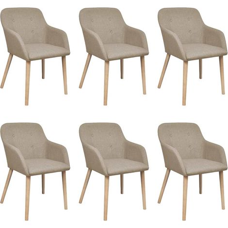 vidaXL Chaises à manger lot de 6 beige tissu et chêne massif (1/5)
