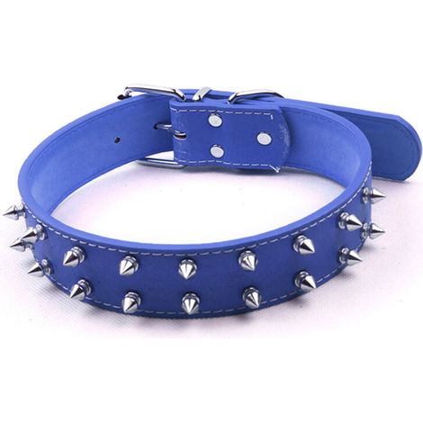 Jeffergarden Collier style punk pour chien - Cuir PU à clous, bleu, réglable - Pour chiens moyens/grands (1/5)