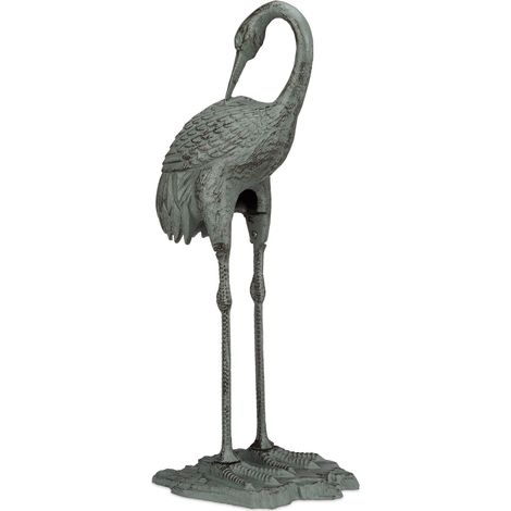 2 Figuras Decoración Grulla, Jardín, Hierro Fundido, Verde, Resistentes a Heladas e Intemperie, 72 x 32 x 22 cm, Verde