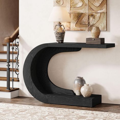 Tribesigns Mid-Century Modern-Stil Konsolentisch, C-förmiger Konsolentisch aus Holz für den Flur, Wohnzimmer, Eingang, Foyer, einfache Montage, Schwarz, 110 x 35 x 75 cm (Schwarz) (1/5)