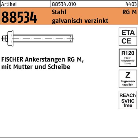 Ankerstange R 88534 Mutter/Scheibe RG M12x160 Stahl galv.verz. 10St. FISCHER