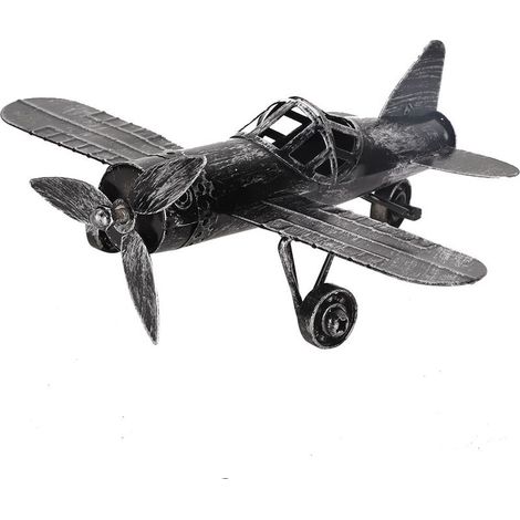 Modèle d'Avion Vintage en Fer Forgé - Décoration de Bureau et Accessoire Photo (Noir) (1/5)