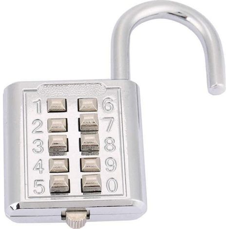 Zahlenschloss 5-stellig mit 10 Tasten, Zinklegierung, schlüssellos, silber