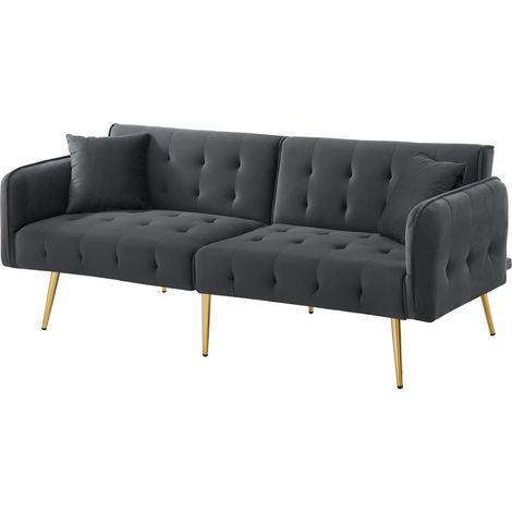 Multifunktionales 2-Sitzer-Schlafsofa aus grauem Samt mit verstellbarer Rückenlehne und Armlehnen (1/5)
