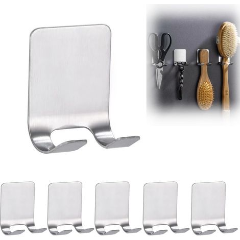 Lot de 6 support de rasoir douche, auto-adhésif support de rasoir sans percer en acier inoxydable multi-usage crochet de rasoir crochet de serviette pour salle de bain cuisine (Argent) (1/4)