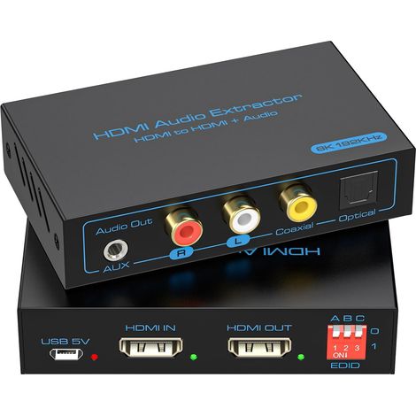 HDMI Audio Extractor 8K@60HZ Optique Adaptateur Jack Extracteur Audio Support 4K 1080P 3D DTS PCM pour Fire Stick, Xbox, Ordinateur Portable, TV, Lecteur Blu-Ray (1/5)