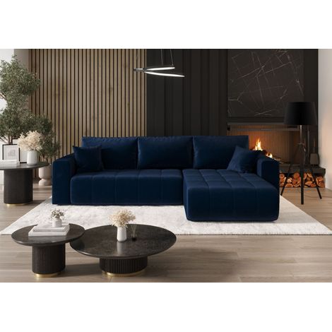 Ecksofa Schlafsofa CAMILA Stoff Monolith Dunkelblau Ottomane Rechts (1/4)