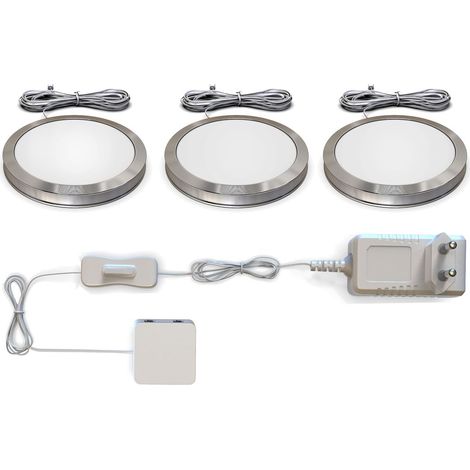 B.K.Licht lot de 3 spots en saillie, spots LED vitrine, cuisine, armoire, 170Lm par spot, blanc chaud 3000K, spots LED cuisine, accessoires inclus