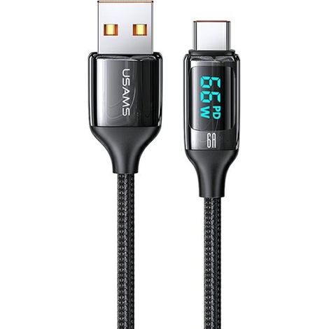 Usams Geflochtenes Kabel U78 USB-C 1,2 m LED 6A Schnellladung schwarz/schwarz SJ544USB01 (US-SJ544) (1/5)