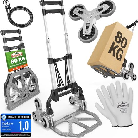 Diable pliable en aluminium pour escalier, charge max 80 kg, 6 roues, poignée télescopique (1/5)