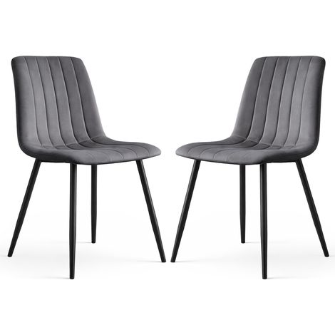 Lot de 2 Chaises en velours matelassées LIVO Graphite Foncé pieds noirs (1/5)