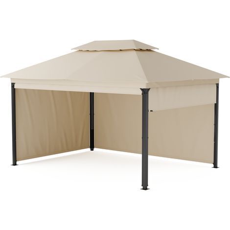 Blumfeldt Grandezza Cortina Pavillon 3x4 Stahlrahmen, Aufrollbare Seitenteile, Wetterfest & UV-Schutz, Gartenpavillon Beige