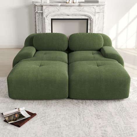 Canapé salon modulable vert corduroy sans montage OKMYHOME (1/5)