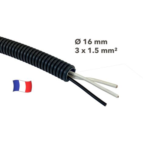 Gaine électrique préfilée 10 mètres diam 16 avec 3 fils Noir, Ivoire, Ivoire 1.5 mm² - PREFA ELEC (1/2)