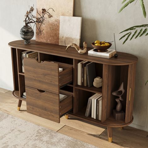 Sideboard 140 x 40 x 79,5 cm aus MDF, 2 Schiebetüren, 2 Schubladen, Nussbaum OKMYHOME (1/5)