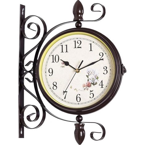 Horloge murale double face – Fer forgé – Vintage – Jardin, couloir, gare – Piles – Chiffres arabes (1/5)