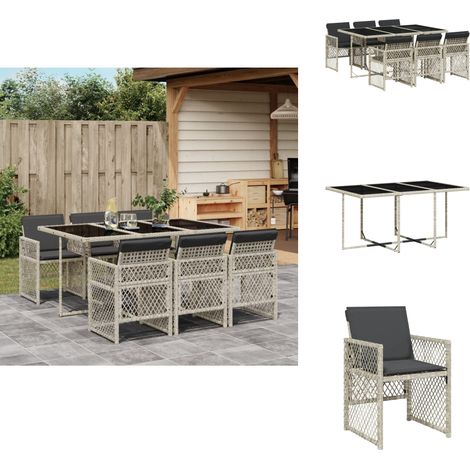 7-tlg. Garten-Essgruppe mit Kissen Hellgrau Poly Rattan - Gartenmöbel - Essgruppe - Gartenset - Outdoor Möbel - Terrassenmöbel (1/5)