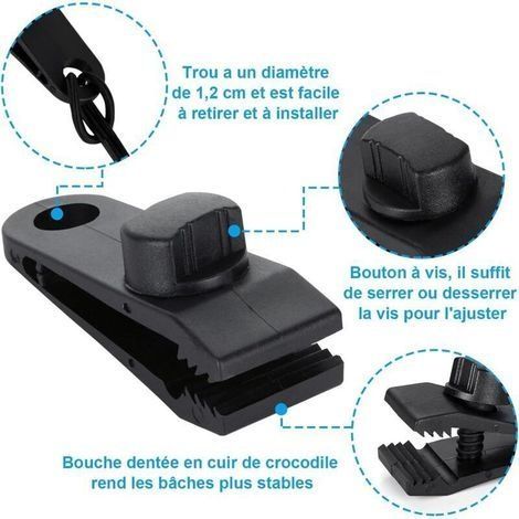 Set bestehend aus 60 Zeltplanenclips, 20 Planenverschlussclips + 20 schwarzen elastischen Spannern + 20 Karabinerhaken zur Befestigung von Markisenplanen, Sonnensegeln für Camping und anderen Planenar (1/3)