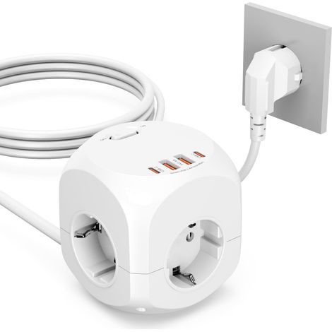 Bloc multiprise cube à 4 prises, avec USB, 3680 W, multiprise avec USB C, chargeur pour bureau, maison (1/5)