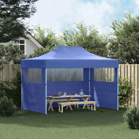 Tente de réception pliable, Pavillon, Pergola, Tente de jardin, avec 3 parois 3x4 m Acier Bleu OIB6419E (1/3)