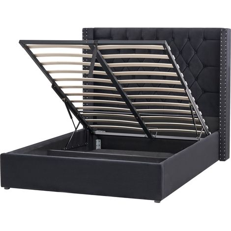 Letto contenitore velluto nero e argento 140 x 200 cm Lubbon (1/5)