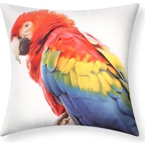 Housse de coussin - AVIZAR - Lot de 2 - 40x40 cm - Motif Ara Rouge - Multicolore (1/5)
