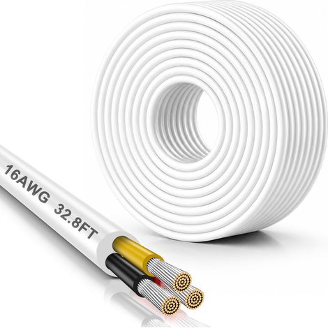 Fil Électrique Blanc 16 AWG 10 m, 3 x 1,5 mm², Cuivre Étamé À 3 Conducteurs, Flexible Basse Tension pour LED, Automobile, Haut-Parleurs, CCTV, 5V/12V/24V et Projets DIY (1/5)