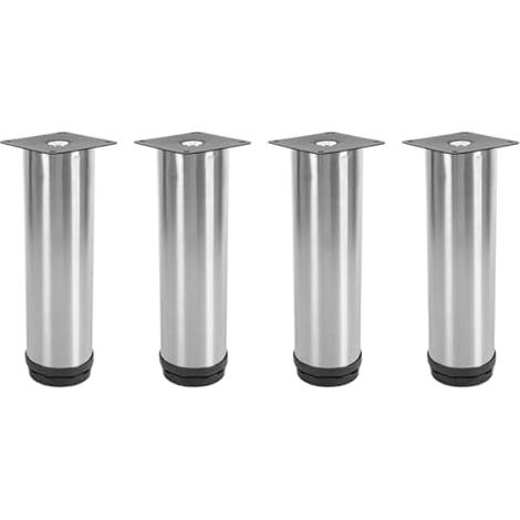 Lot de 4 Pieds de Meubles réglables, 18 cm, pour armoires et Tables, Finition chromée argentée, Pieds en métal Robustes pour Cuisine et Chambre. (1/5)