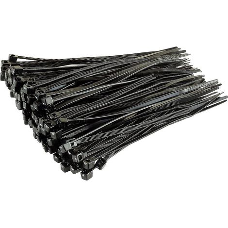 Lange, robuste silberne Kabelbinder, 370 mm x 4,8 mm, 100er-Packung, aus hochwertigem Nylon, mit Reißverschluss (150 mm x 3,6 mm), schwarz