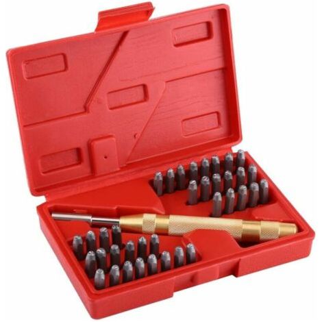 Vtizikl Kit de lettres et chiffres à frapper en acier – 38 pièces – Poinçon automatique 3 mm pour marquage métal, cuir et bois – Poids 510 g
