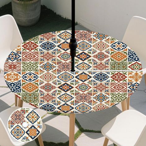Nappe ronde avec élastique et trou pour parasol, lavable, résistante aux intempéries, 114-132cm