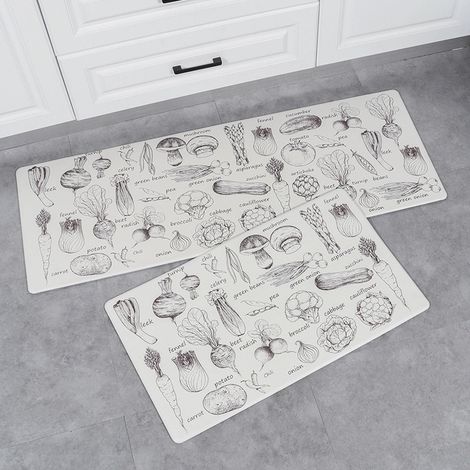 MINKUROW Tappetini Da Cucina 2 Pezzi Lavello Anteriore Antiscivolo Resistente Alle Macchie In Pvc Impermeabile Pulibile Tappeto Runner Stile Moderno Per Soggiorno Cucina Pavimento, 45x75cm + 45x120cm 