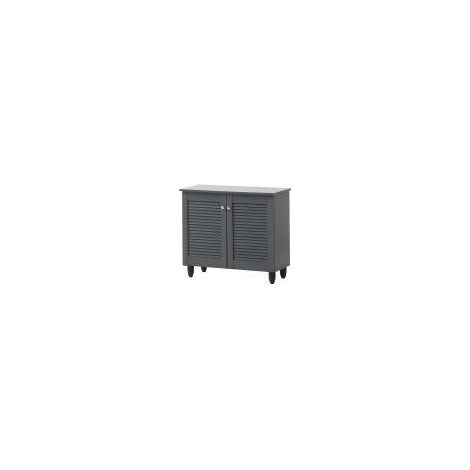 2 Door Shoe Cabinet Compact Slatted Doors Ventilated Storage Unit Oak Particle - Grey (1/5)