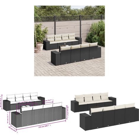 9-tlg. Garten-Sofagarnitur mit Kissen Schwarz Poly Rattan - Gartenmöbel Set - PE-Rattan Möbel - Outdoor Lounge - Esstisch - Sofasatz - Home & Living (1/3)