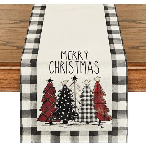 (13x72 pulgadas (33x183 cm)) Mantel navideño, decoración de mesa navideña, muñeco de nieve, bordado navideño, decoración festiva de mesa navideña, adecuado (1/5)