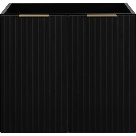 Meuble bas de salle de bain noir avec poignée dorée – Dimensions 60 × 57 × 46 cm – Panneau MDF et corps en panneau laminé – 3Xe Living