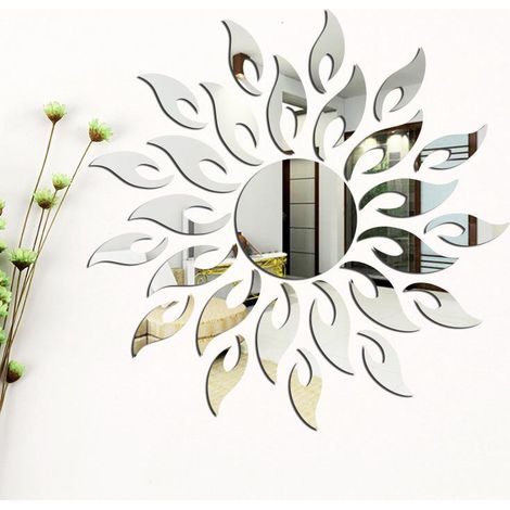 Décor mural autocollant tournesol 3D, 2 pièces adhésives miroir, stickers muraux DIY art déco, autocollant rond pour décoration maison, fresque murale effet 3D (1/3)