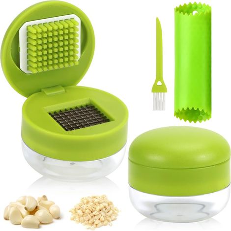 Ensemble presse-ail avec éplucheur d'ail en silicone et brosse de nettoyage, hachoir à ail en acier inoxydable pour ail, gingembre et noix (1/5)