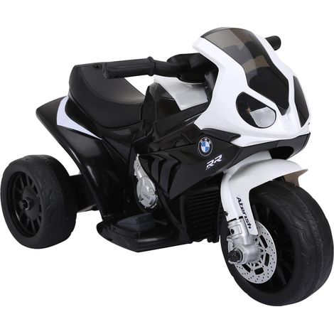 Moto électrique BMW S1000RR 6 V pour enfants avec phare, musique, vitesse de 2,5 km/h, pour enfants de 18 à 36 mois, noire