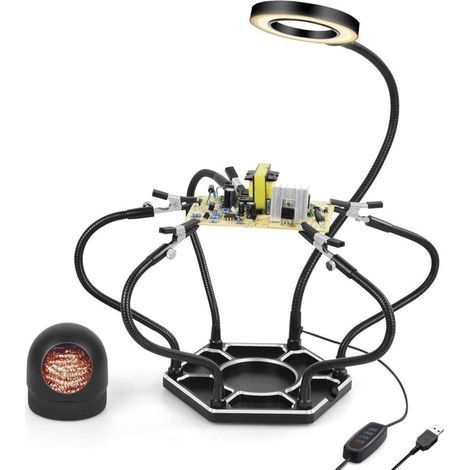Troisieme Main Soudure avec 6 Bras Flexibles et 3X Loupe, pour Réparation Électronique Modelisme Loisirs (1/4)
