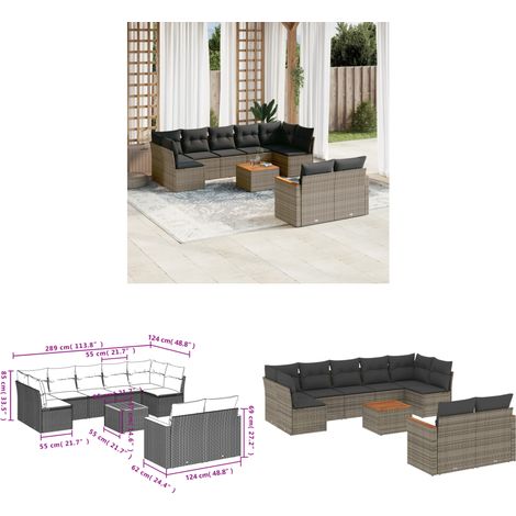 10-tlg. Garten-Sofagarnitur mit Kissen Grau Poly Rattan - Gartenmöbel Set - Esszimmergarnitur - Lounge Möbel - Outdoor Sofa - Rattan Gartenmöbel - Home & Living (1/3)