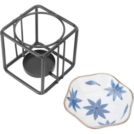 Bougeoir carré pour bougie chauffe-plat, diffuseur d'huiles essentielles et d'encens, four avec bol en céramique et feuille d'érable (1/5)