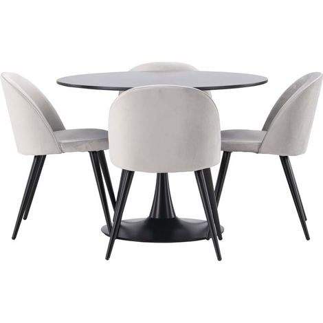 Glade Essgruppe Tisch schwarz und 4 Velvet Stühle grau.