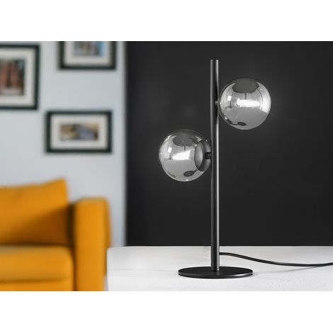 Ausgefallene Tischleuchte HONEY Schwarz - Glaskugeln Rauchglas, Höhe 40cm
