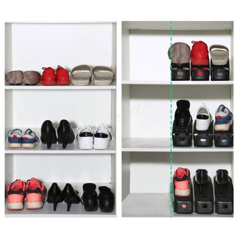 Organisateur de chaussures réglable en plastique solide – Surface antidérapante – Capacité de rangement doublée – Hauteur réglable 24x14x10 cm – Shop-Story (1/5)