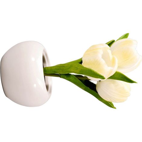 Lampe de table tulipe à lumière douce, en céramique PU blanche, avec base en céramique raffinée. Fonctionne sur piles. Idéale pour les librairies et les cafés.