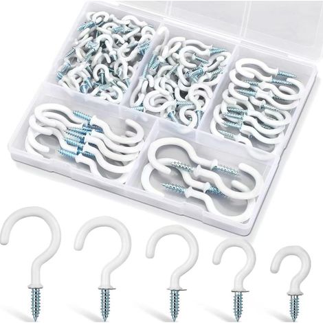Lot de 70 crochets à vis enduits de vinyle blanc, 6 tailles crochets plafond pour cuisine plantes tasses décoration (1/5)