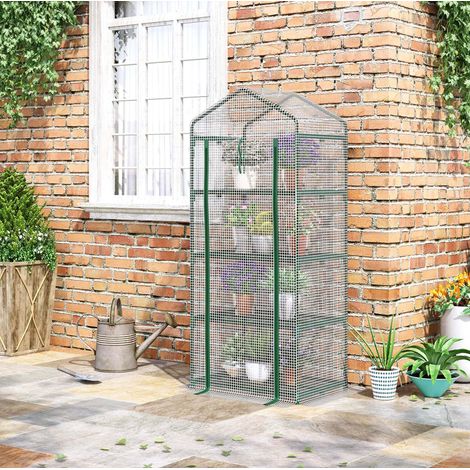 Invernadero compacto (70x50x160 cm), con 4 estantes, puerta enrollable, PVC blanco (1/5)