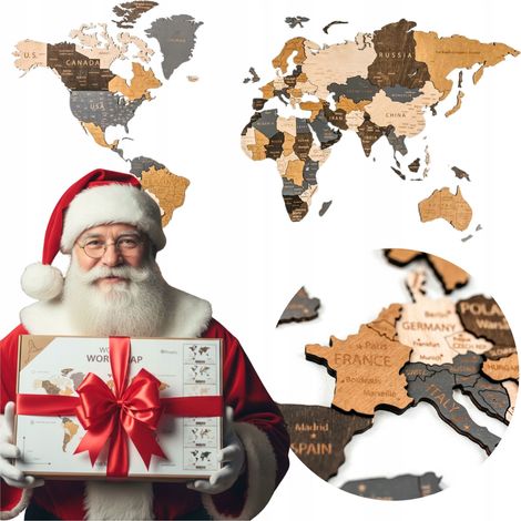 Carte du monde en bois 3D XXL Beige Marron 181 x 100 cm Puzzle mural (1/5)